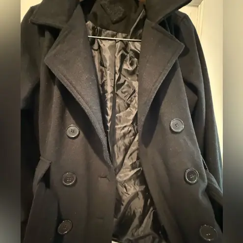 JOUJOU Double Breasted Long Sleeve Winter Pea Coat Jacket Size XL Black