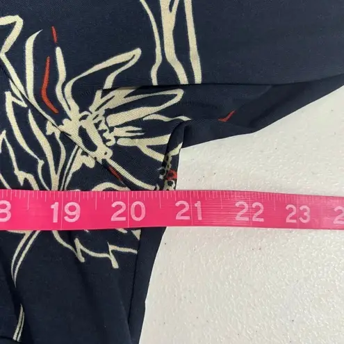 Eloquii Dark Navy Floral Long Sleeve Midi Dress with Neck Tie Detail 18