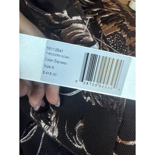 Kay Unger Theodora Gown in Espresso Metallic Rose Jacquard Style: 55112541 Sz 6