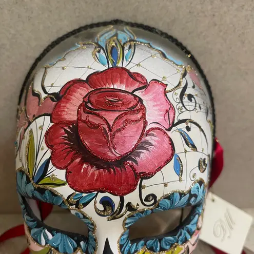 Day of the Dead New Hand Painted Italian Masquerade Mask Red Rose Blue Flowers