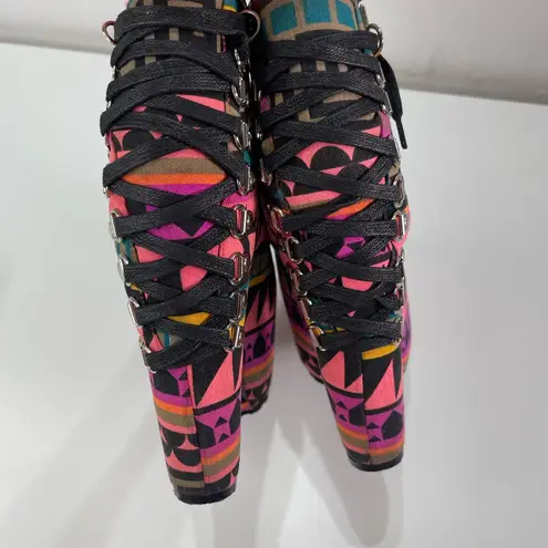 Privileged Tune Geometric Colorful Chunky Lace Up Platform Ankle Boots 7.5 Punk