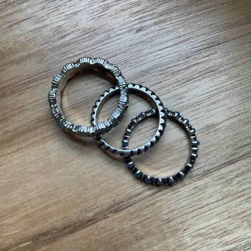 Stackable Rings Silver Tone Blue Beaded Sunflower Pattern Set Chunky Y2K Kidcore