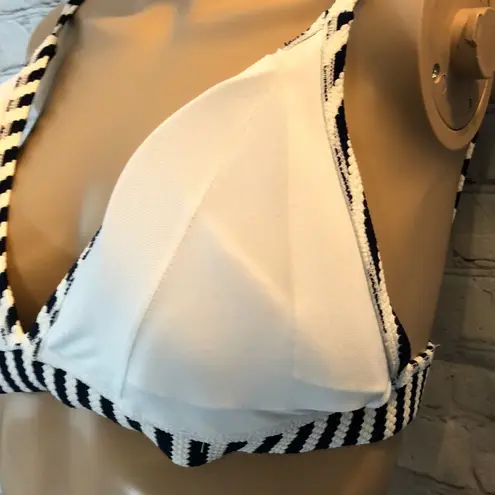 Navy Blue & White Chevron Striped Knit Bikini Top Blue Size M