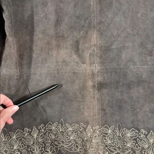 Brandon Thomas Leather Embroidered Boho Festival Lined Shirt Jacket Women Large Brown