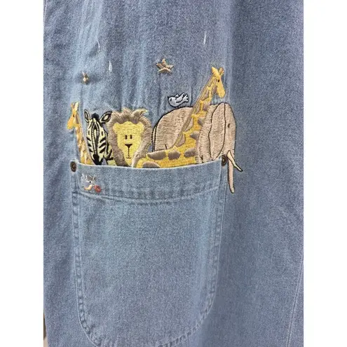 Christopher & Banks 80s Vtg Cotton Blue Denim Jumper Noah's Ark Grandma Sz L