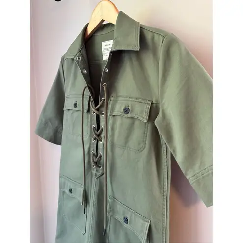 Zadig & Voltaire Green Military Lace Up Shift Dress With Embroidered Tiger