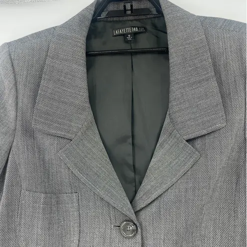 Lafayette 148 Virgin Wool Pin Check Womens Blazer Sz 16 Academia Preppy 2 Button Gray