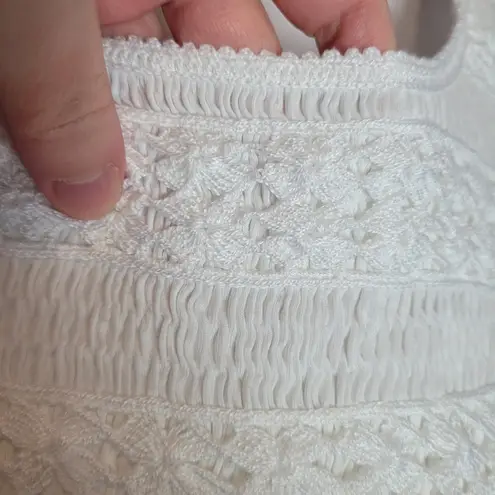 Peruvian Connection  WHITE PIMA COTTON SMOCKED CROCHET CHEST NIGHTGOWN TRAD WIFE