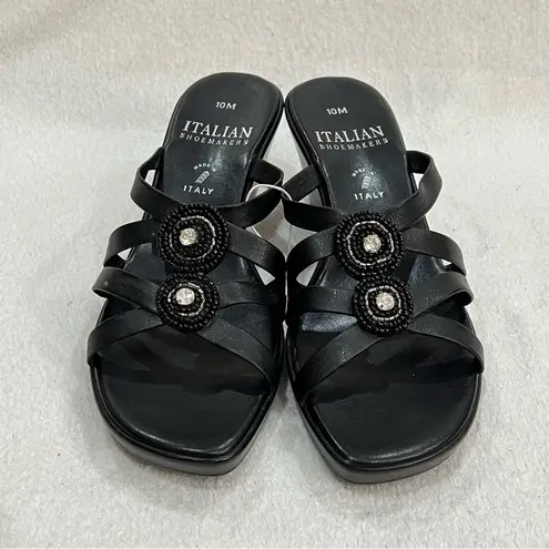 Italian Shoemakers  Whitney Black Embellished Wedge Sandal Size 10