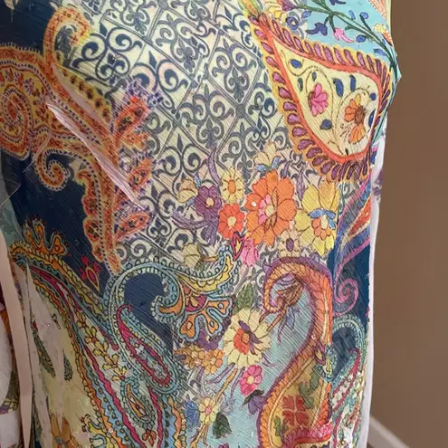 Vintage Just in Time Printed Sheer Top Womens Large Blouse Y2K Rhinestones