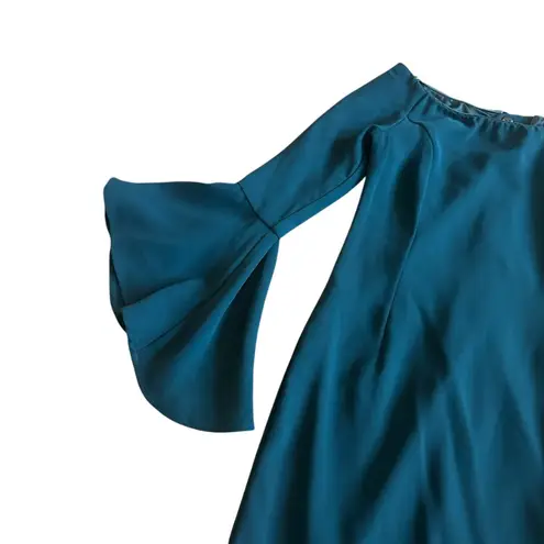 Bardot Solange Fitted Sheath Dress Off-Shoulder Bell Sleeves Teal Size 6 Women's