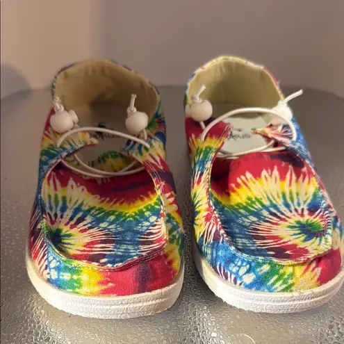 Corkys Red and Blue Moccasins Vibrant Slip