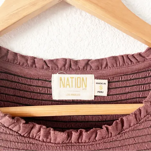 Nation Ltd Abby Smocked Ruffle Mini Dress in Pinot Noir