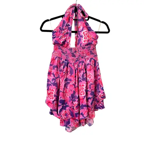 ROCOCO SAND Floral Halter Mini Dress NWT Small Pink