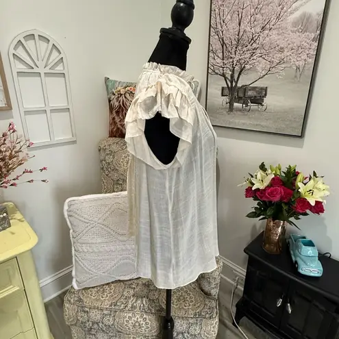 Grade & Gather Cream Puff Sleeve Blouse with Ruffled Tie Front