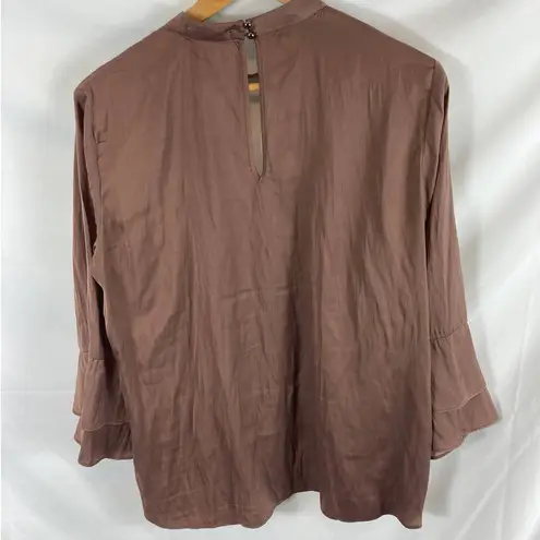 Socialite  Brown Flare Sleeve Satin Top Size XL