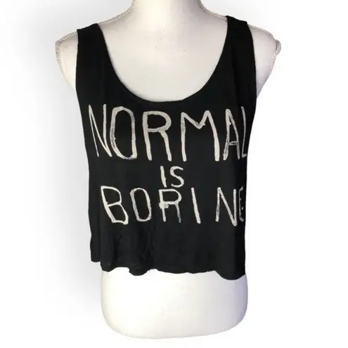Normal Is Boring Black Sleeveless Cut Out Cropped Tank Top