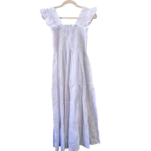 Hill House The Kimmy Nap White Maxi Dress 100% Cotton Swiss Dot Women's Small
