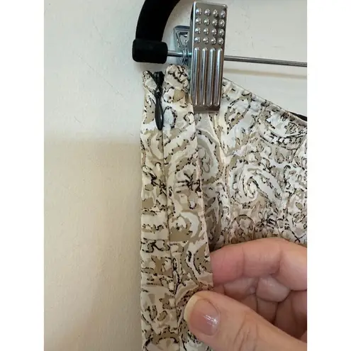 Tahari Pull On Pleated Mini A-Line Skirt 100% Silk Paisley Cream Women's Size 12