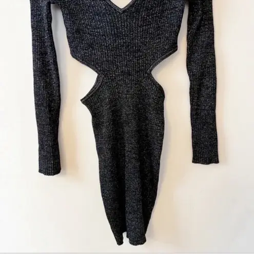 Open Edit Sparkle Cutout Sweater Mini Dress Black/Silver Size Medium NEW