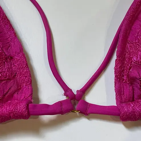 Dorina M Majorca Crochet Triangle Bikini Top Bathing Suit Bra Pink Size M