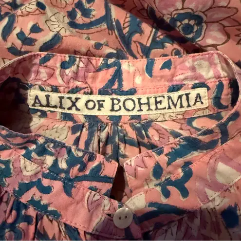 Alix of Bohemia Kiki Jaipur Blouse Button Front Long Sleeve Top in Pink Blue Pink Size XL