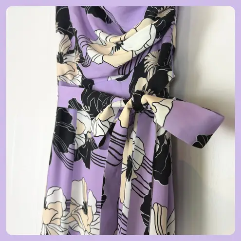 Dress the Population Bella Wisteria Floral Sleeveless Asymmetrical Neck Rouching