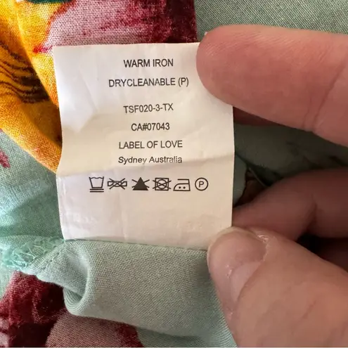 Anthropologie Label of Love Floral Maxi Dress Tassel Tie Neck Bohemian Resort Green Size L