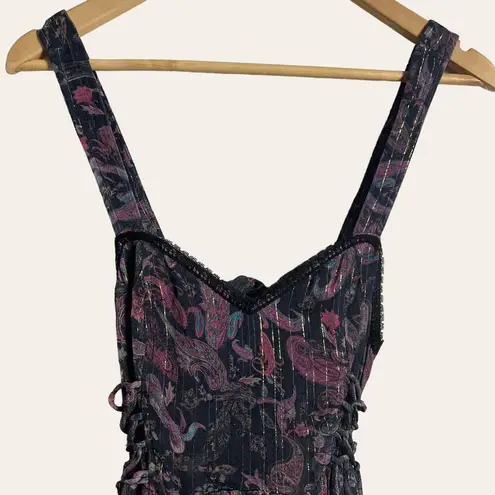 Rococo Sand Nott Sweetheart Tiered Metallic Purple Paisley Maxi Dress Size S