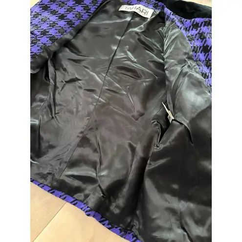 Tahari Vintage 90s Houndstooth Blazer Cropped Size Small 2/4 Fit Purple/Black