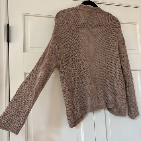 Poetry Taupe Knit Open-Front Cardigan Open Knit 100% Linen Sweater Cocoon Style
