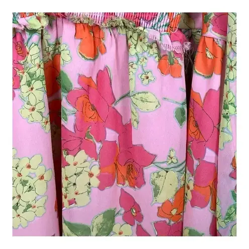 ASOS Curve Floral Soft Shirred Waist Mini Dress Peach Floral Women Plus Size 26 Pink