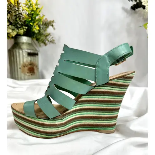 Anna Luz Leather Open Toe Wedge Sandals Handmade Brazil 10 Green