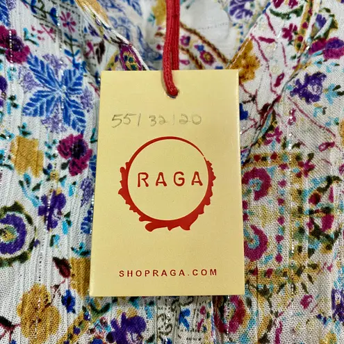 Raga Women’s Abstract Romina Collared V-Neck Button Up Top White & Pink Sz S NWT