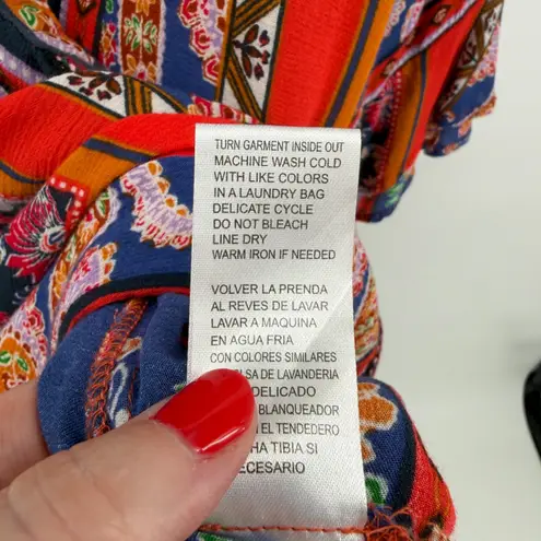 Democracy Paisley Print Blouse Tassel Embroidery Large Boho Hippie Chic Festival