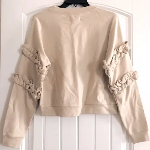 FOR THE REPUBLIC NWT Sweatshirt Beige French Terry Ruffled Sleeve Size S $58