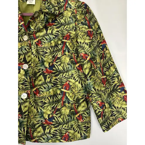 Collection Herve Benard Silk Short Jacket Size 8 Button Up Jimmy Buffett Parrot