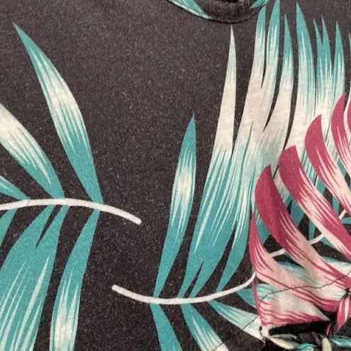 Huskary tropical luau black green and purple halter tie dress, size M Black Size M