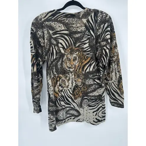 Vintage Michelle Nichole Tiger Sweater Lambswool Angora Animal Jungle Size Large Black
