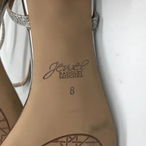 Badgley Mischka Jewel Danni Silver Glitter Block Heel Sandals Size 8