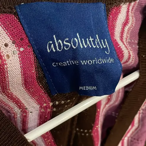 Absolutely Purple, Brown & Pink Colors Short Sleeve Long Knit Top Size Medium