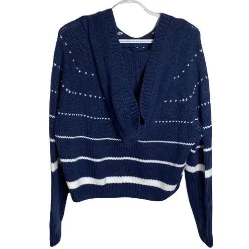 John + Jenn striped navy white combo cropped sweater hoodie size S