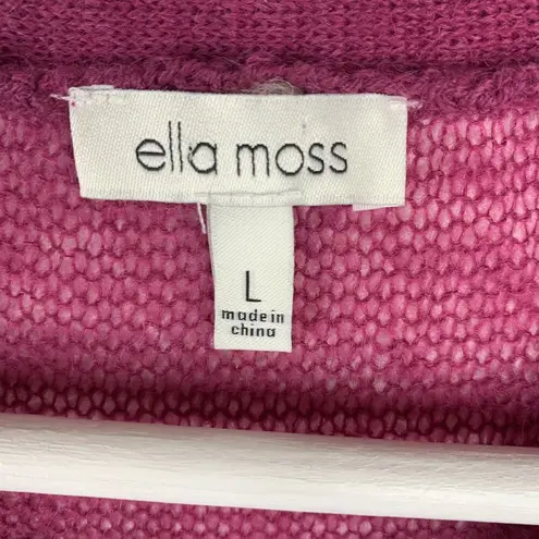 Ella Moss Size L Sweater Penelope Crew Neck Bell Sleeve Knit Pink Magenta