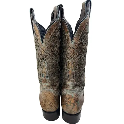 Women’s J.B. Dillon Reserve Distressed Turquoise Patina Western Boots – Size 11B Brown