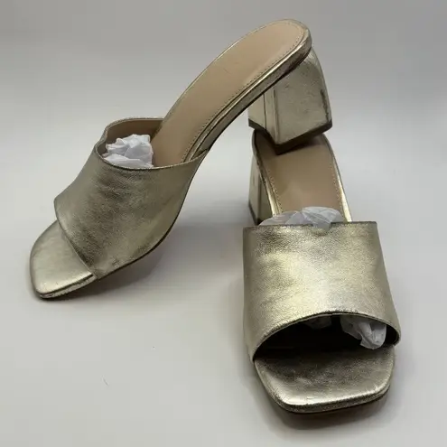FARYL by Farylrobin Womens Size 7.5 Pip Gold Metallic Sandals Leather Block Heel