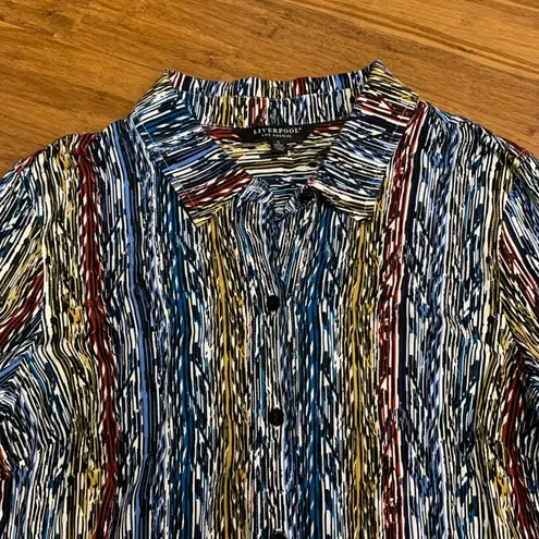 Liverpool Button-Up Top Womens Small Petite Abstract Print Long Sleeve Blouse
