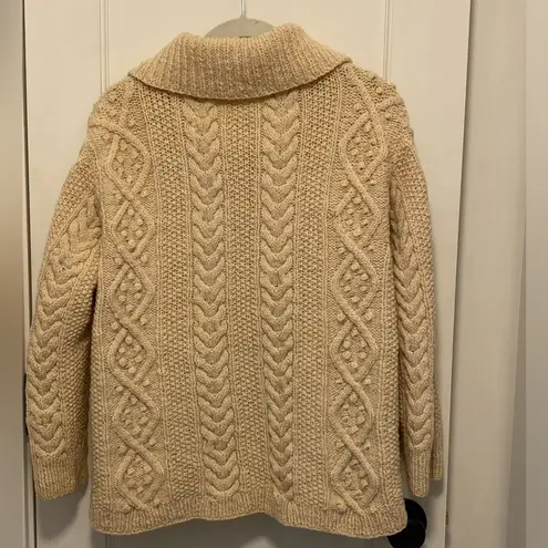 Vintage 100% Wool Hand knit Aran Dimond fisherman ivory cardigan sweater M/L Size M