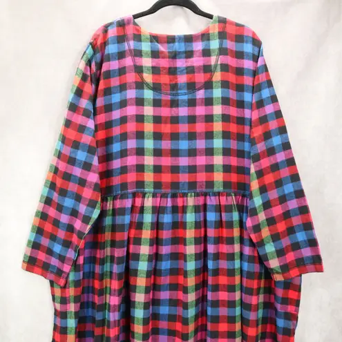 Plaid Buffalo Maxi Flannel Granny Cottage Pearl Snap Electric VTG Y2K Dress 1X Red