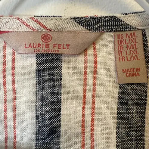 Laurie Felt Linen Blend Open Front Cardigan Flutter Sleeve Women’s Size M/L Blue