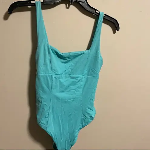 Becca Olivia One Piece Corset Square Neck Swimsuit in Sea Blue- Size Small
